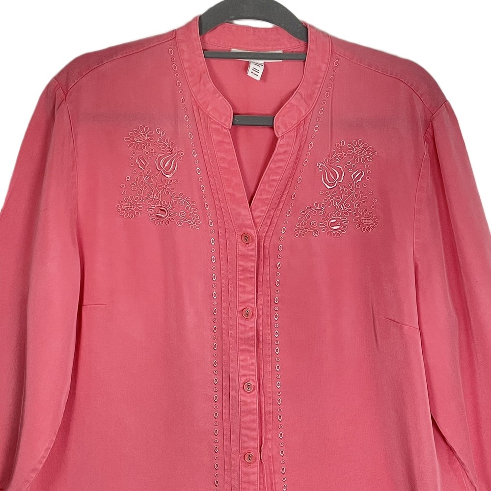 JM Collection Size 18 Rose Peony Pink Embroidered Tunic Blouse‎ Lyocell - Picture 5 of 13